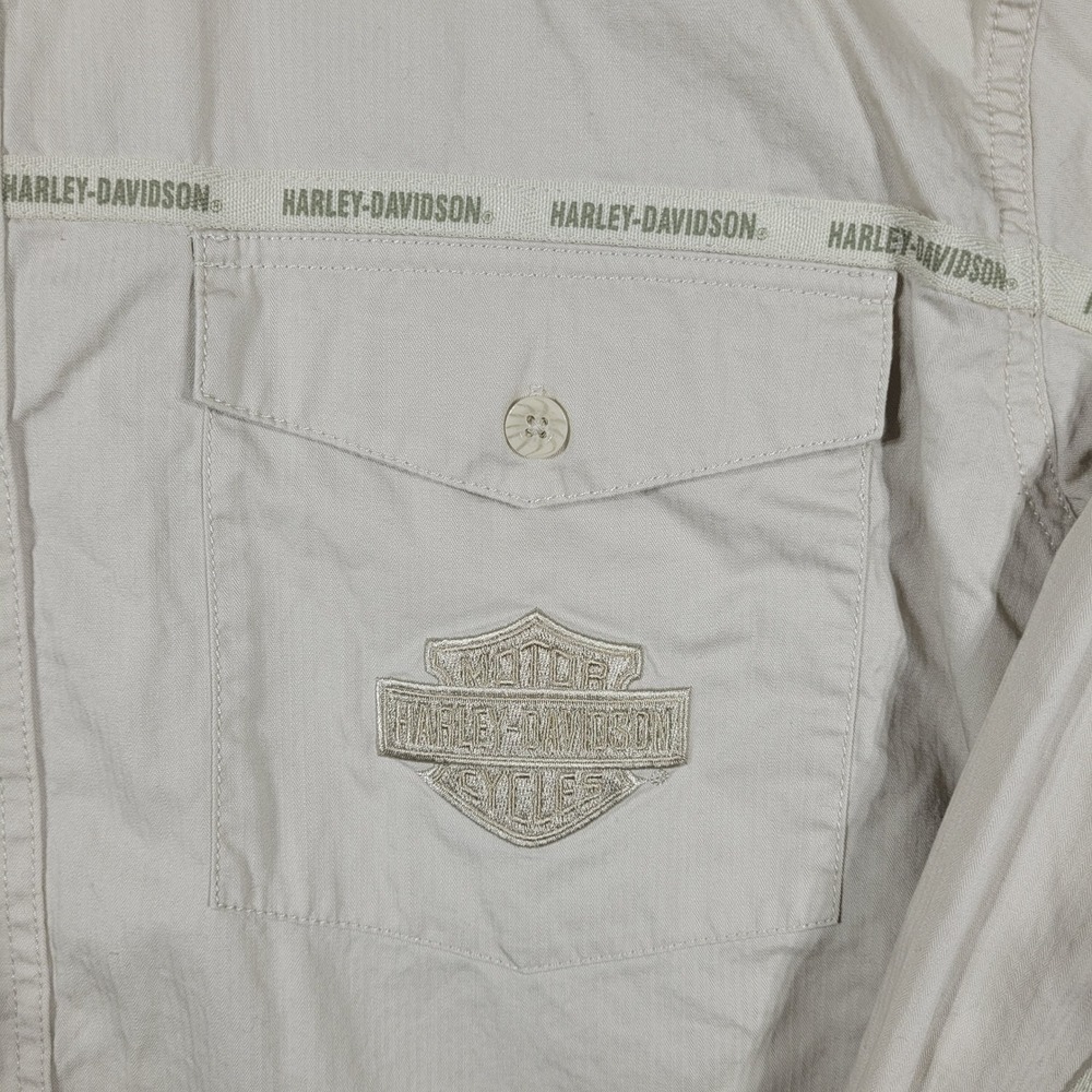 Harley-Davidson Button Up Shirt Mens XL Beige Logo Tape Snap Collar 99081-12VM - Picture 5 of 10